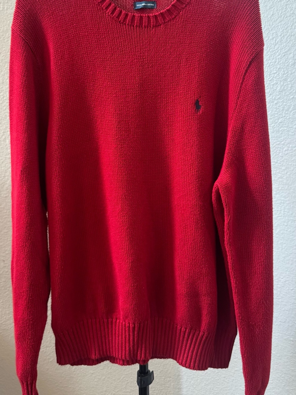 Ralph Lauren Men's Red Crewneck Sweater with Polo Logo